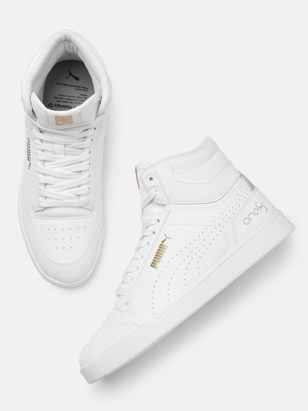 

one8 x PUMA Men White Perforations Shuffle Mid-Top One8 Better V2 Sneakers