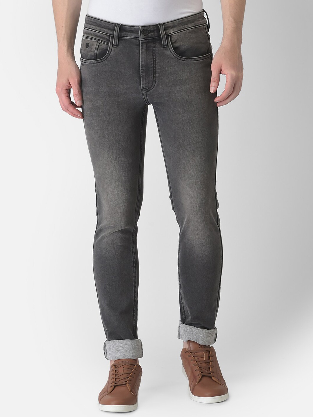 

Turtle Men Grey Narrow Tapered Fit Heavy Fade Stretchable Jeans