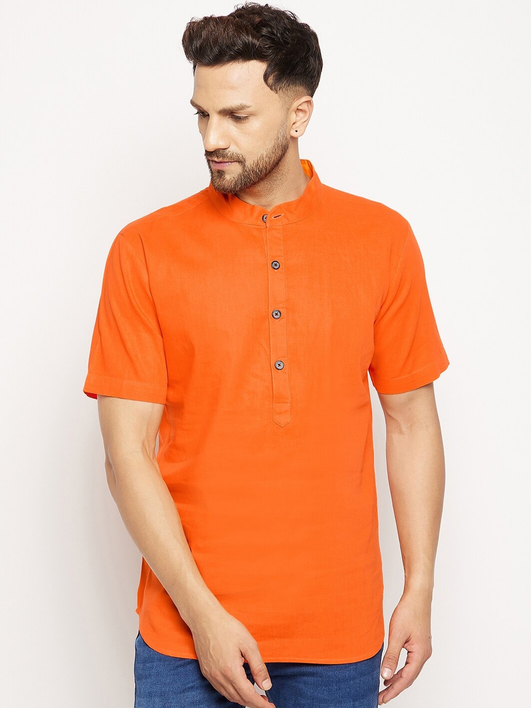 

CHILL WINSTON Men Orange Pure Cotton Short Kurta