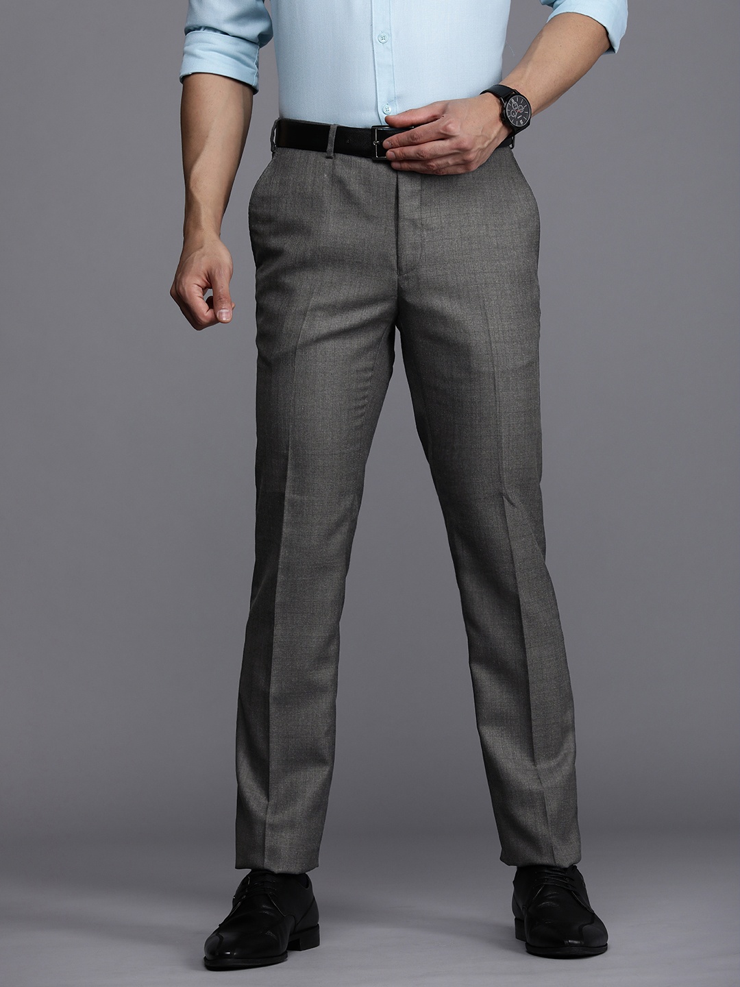 

Raymond Men Grey Checked Slim Fit Formal Trousers