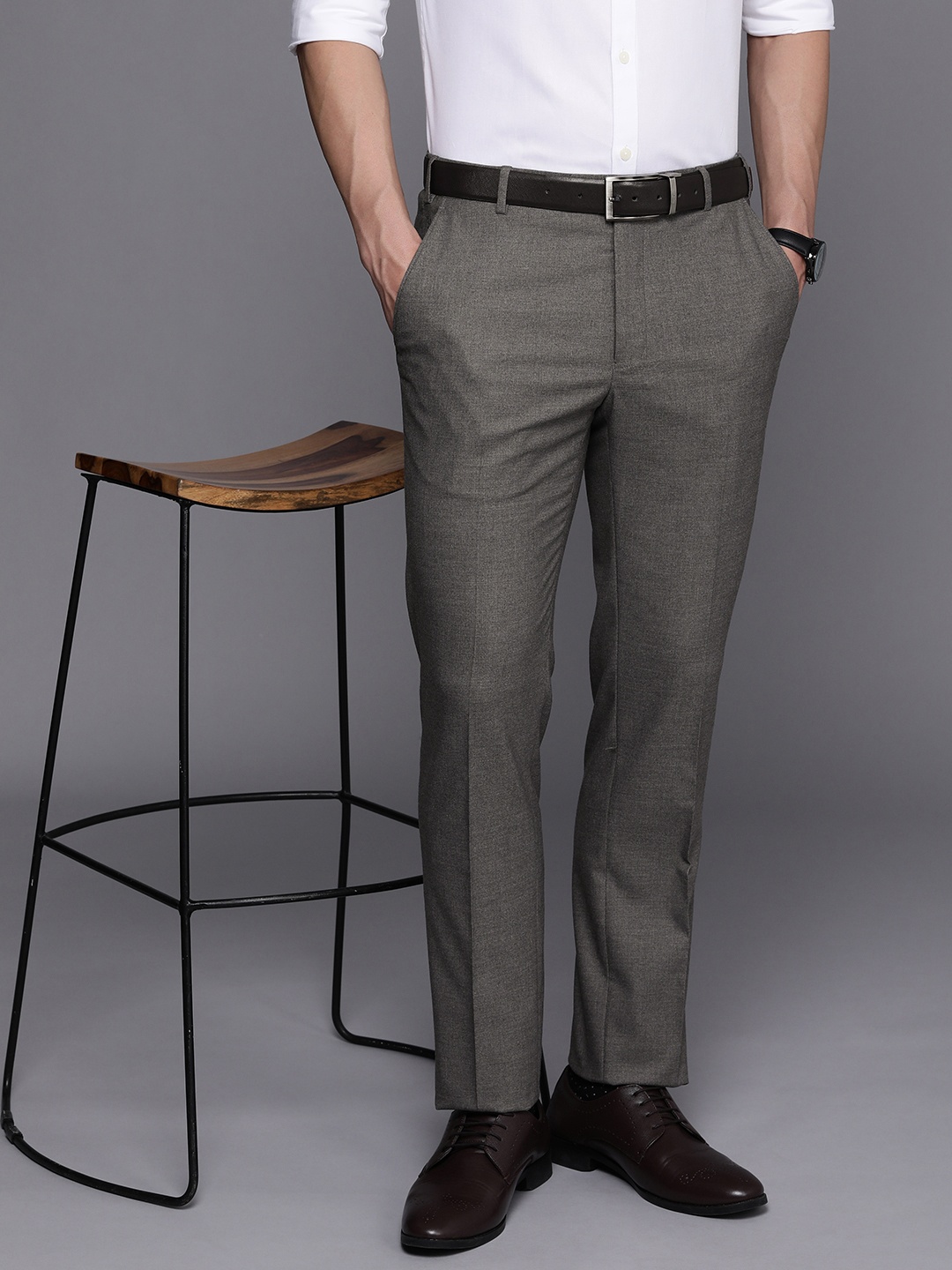 

Raymond Men Slim Fit Flat Front Formal Trousers, Grey