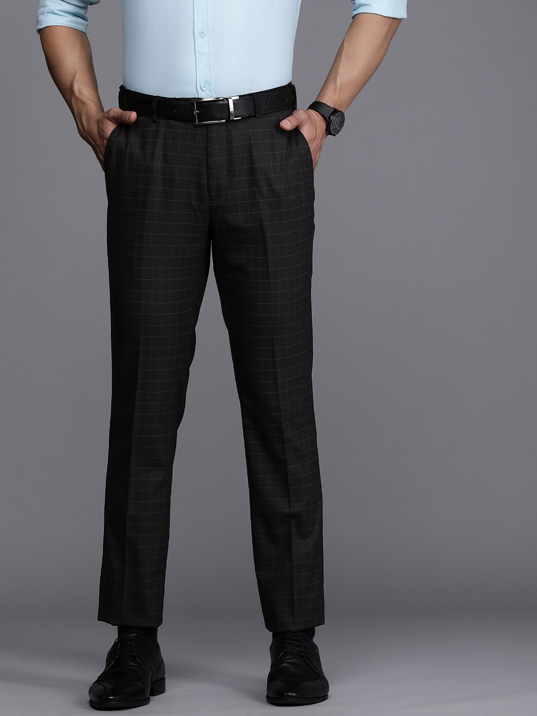 

Raymond Men Grey Checked Slim Fit Formal Trousers