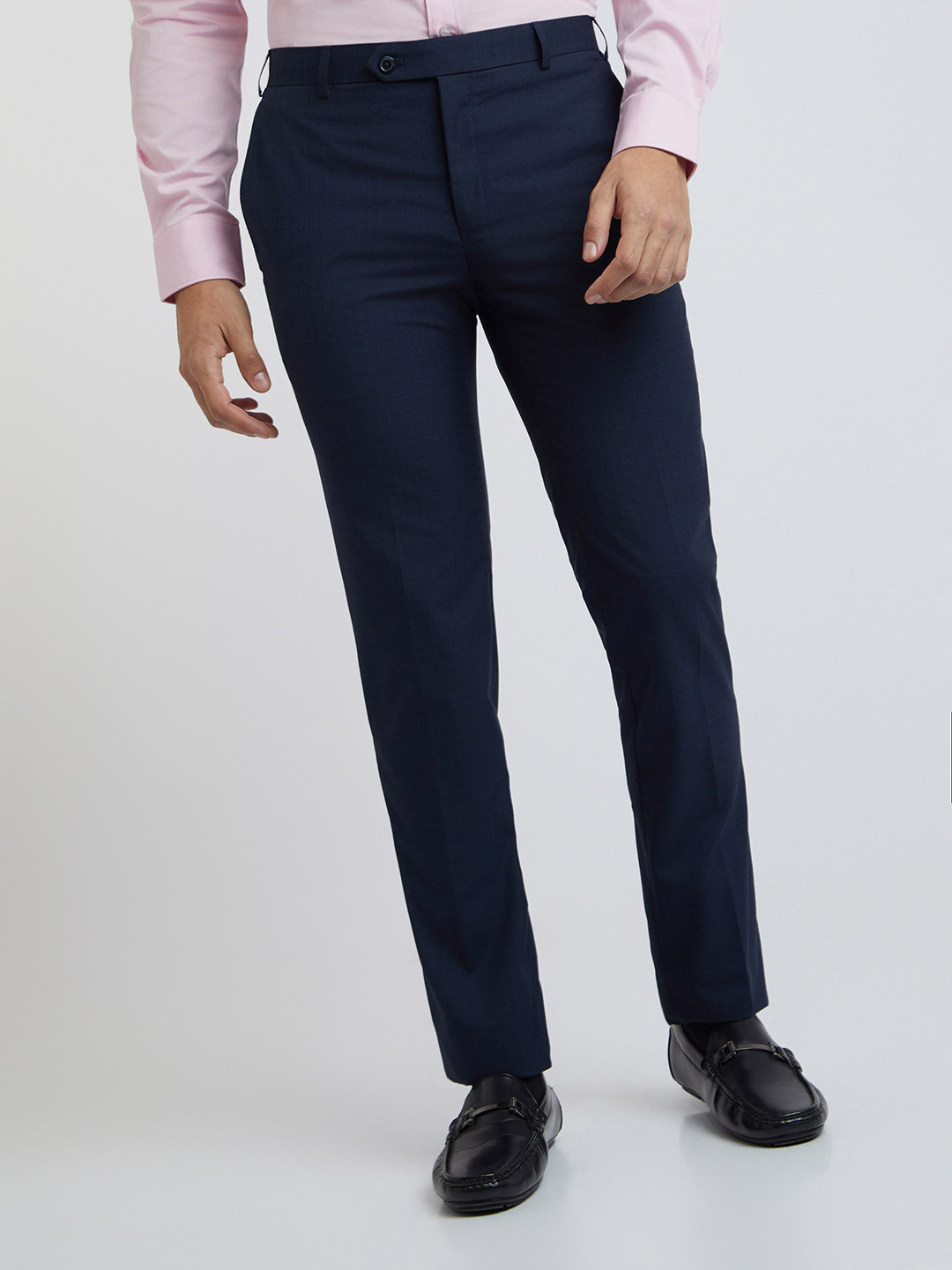 

Raymond Men Checked Slim Fit Formal Trousers, Blue