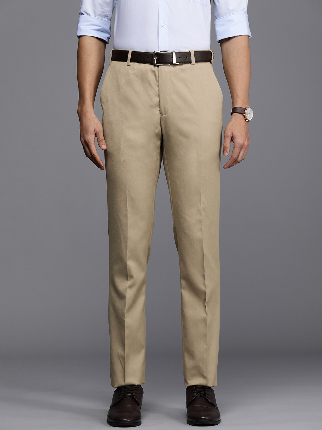

Raymond Men Slim Fit Flat Front Formal Trousers, Khaki