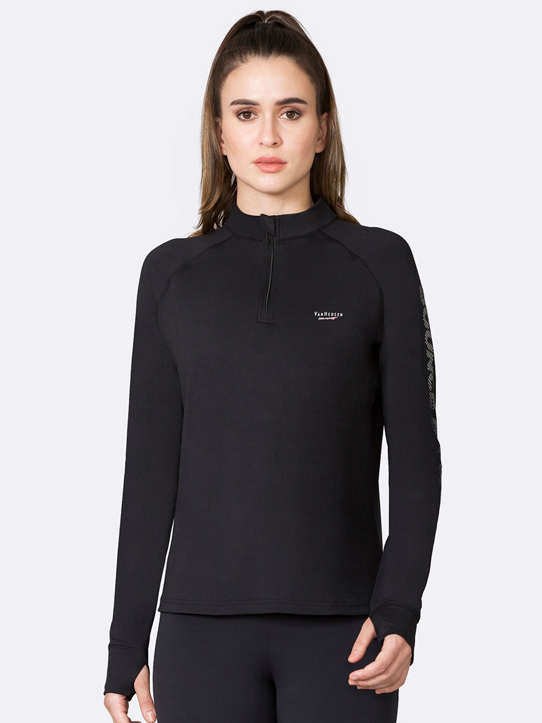 

Van Heusen Women High Neck Slim Fit T-shirt, Black