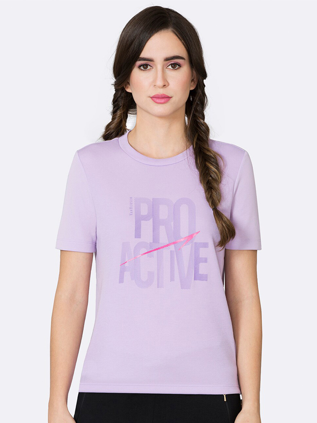 

Van Heusen Women Purple Typography Printed Slim Fit Anti Odour T-shirt