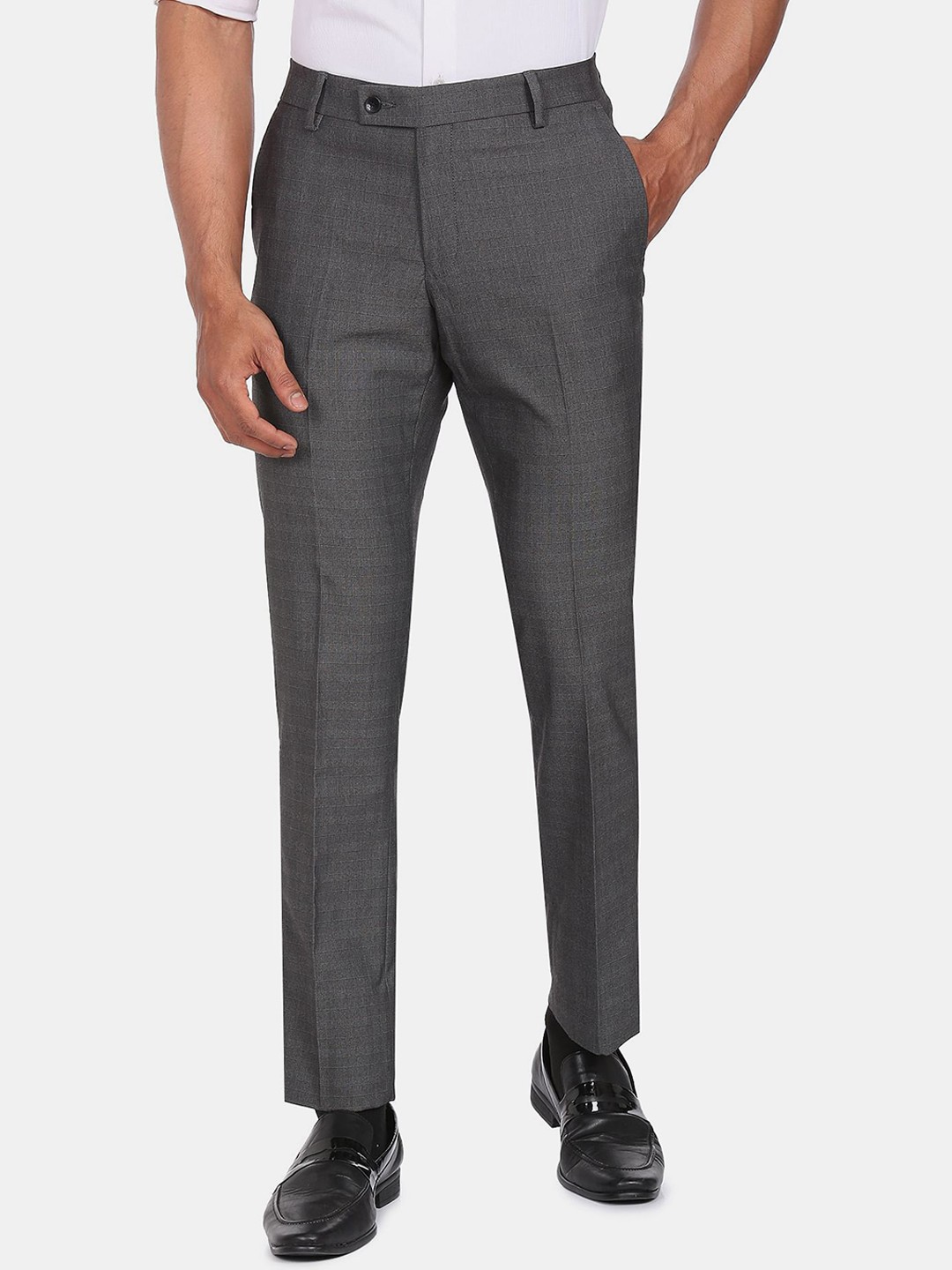 

Arrow Men Grey Checked Formal Trousers