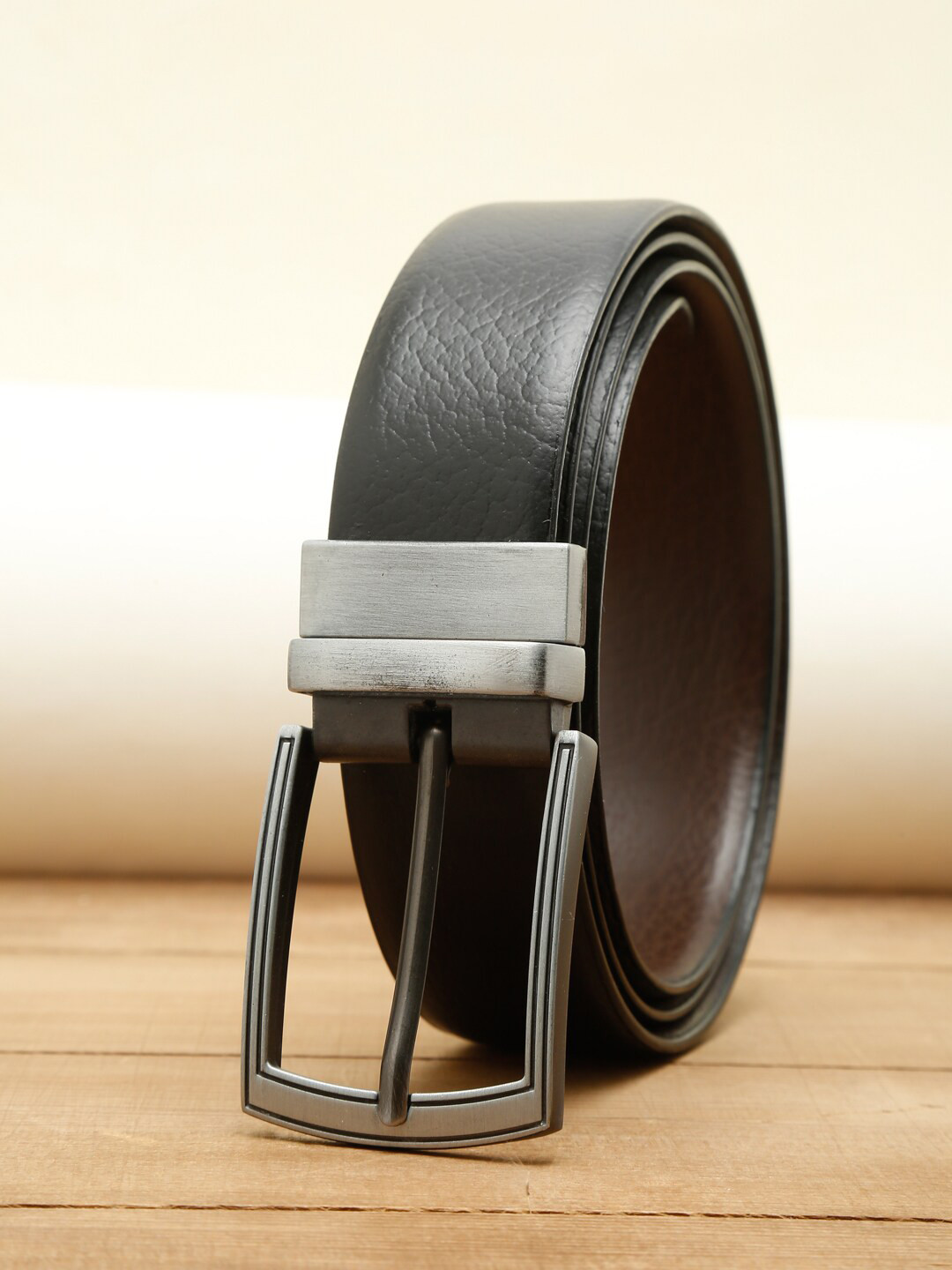 

Teakwood Leathers Men Black Leather Reversible Formal Belt