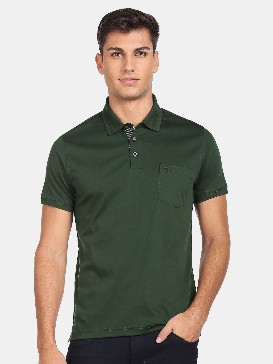 

Arrow Men Green Polo Collar Cotton T-shirt