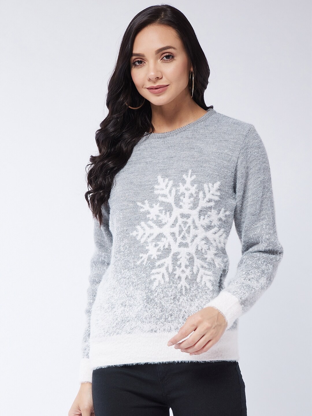 

Modeve Women Grey & White Pullover Sweater