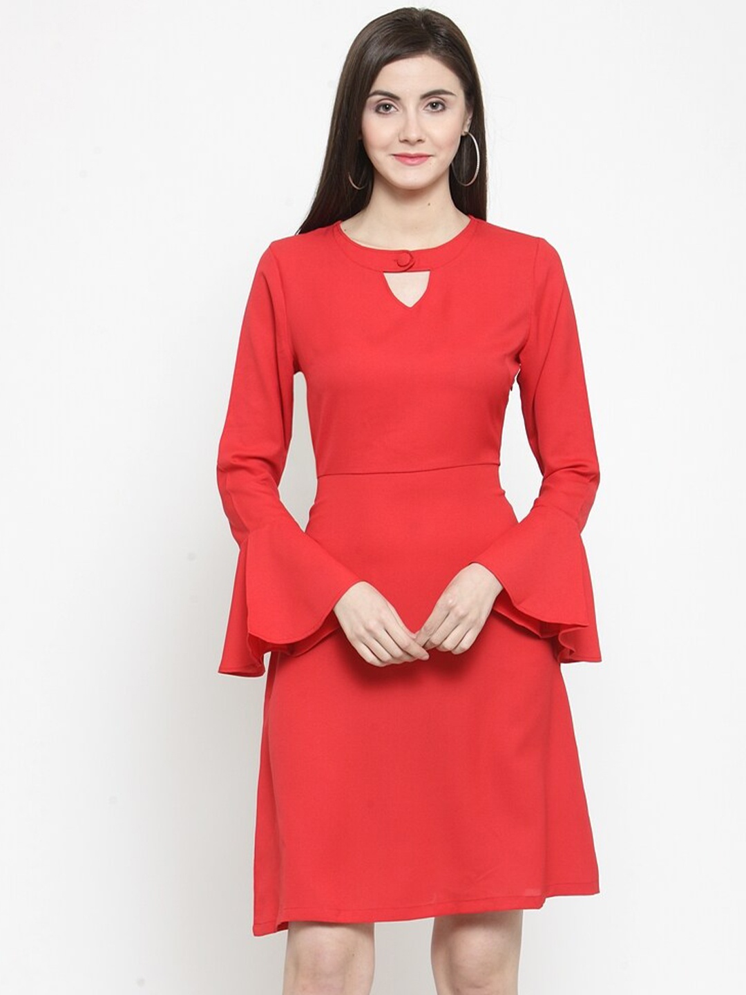 

Purple State Women Red Keyhole Neck Dress