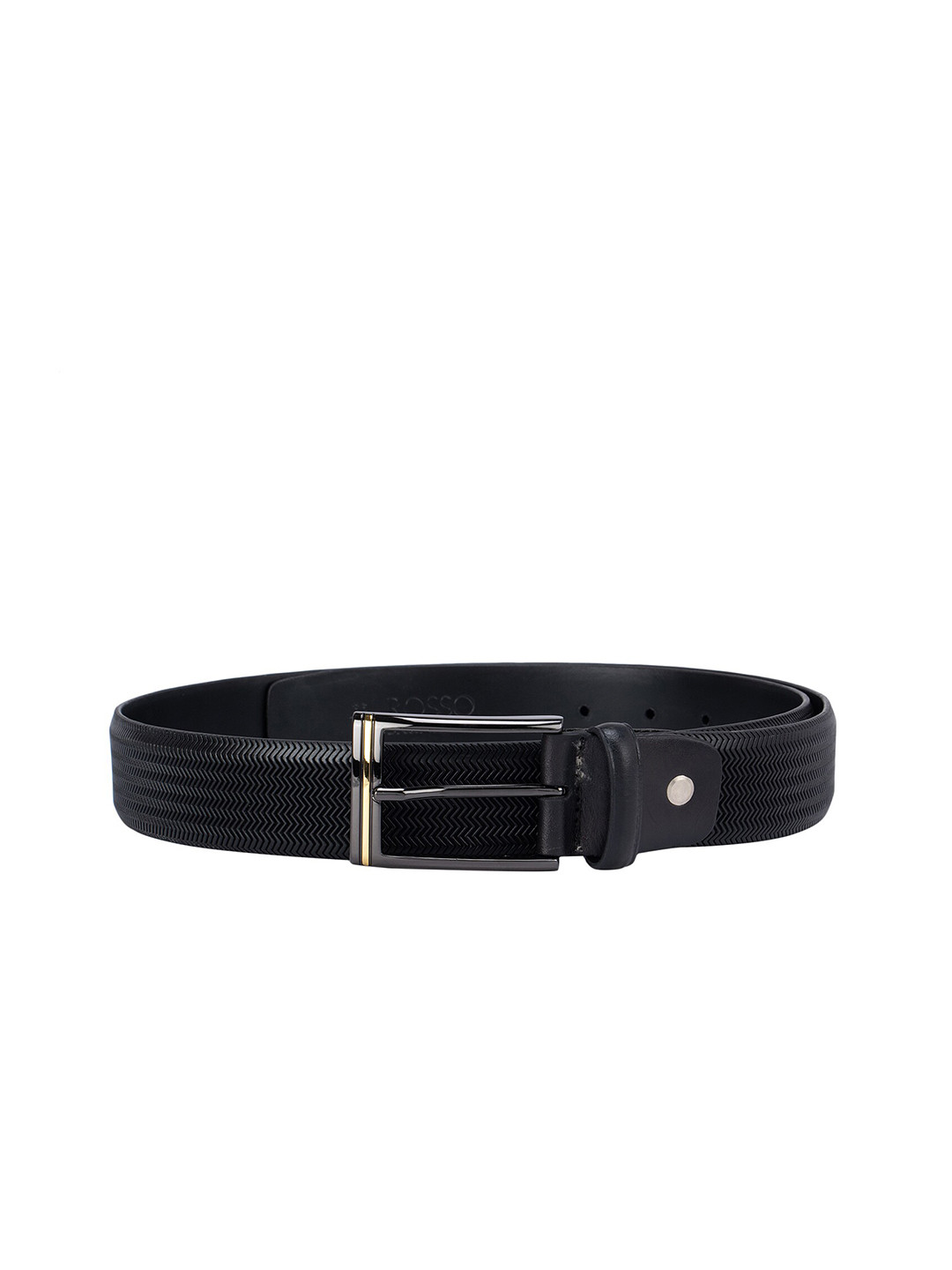 

ROSSO BRUNELLO Men Black Textured Leather Belt