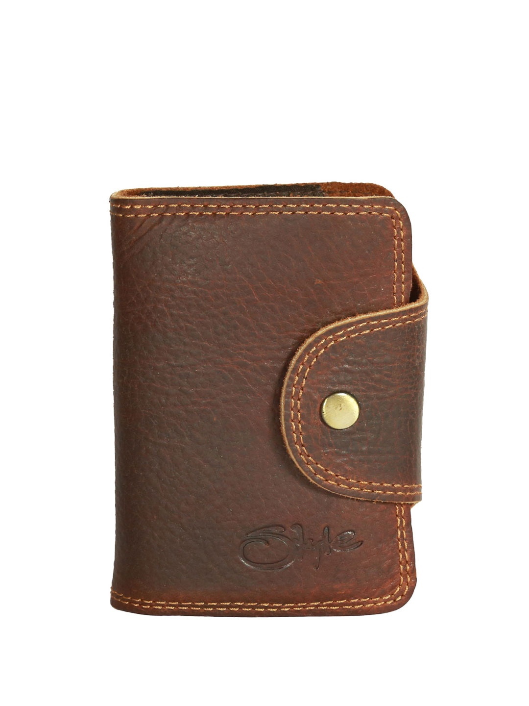 

Style Shoes Men Brown & Gold-Toned Leather Card Holder