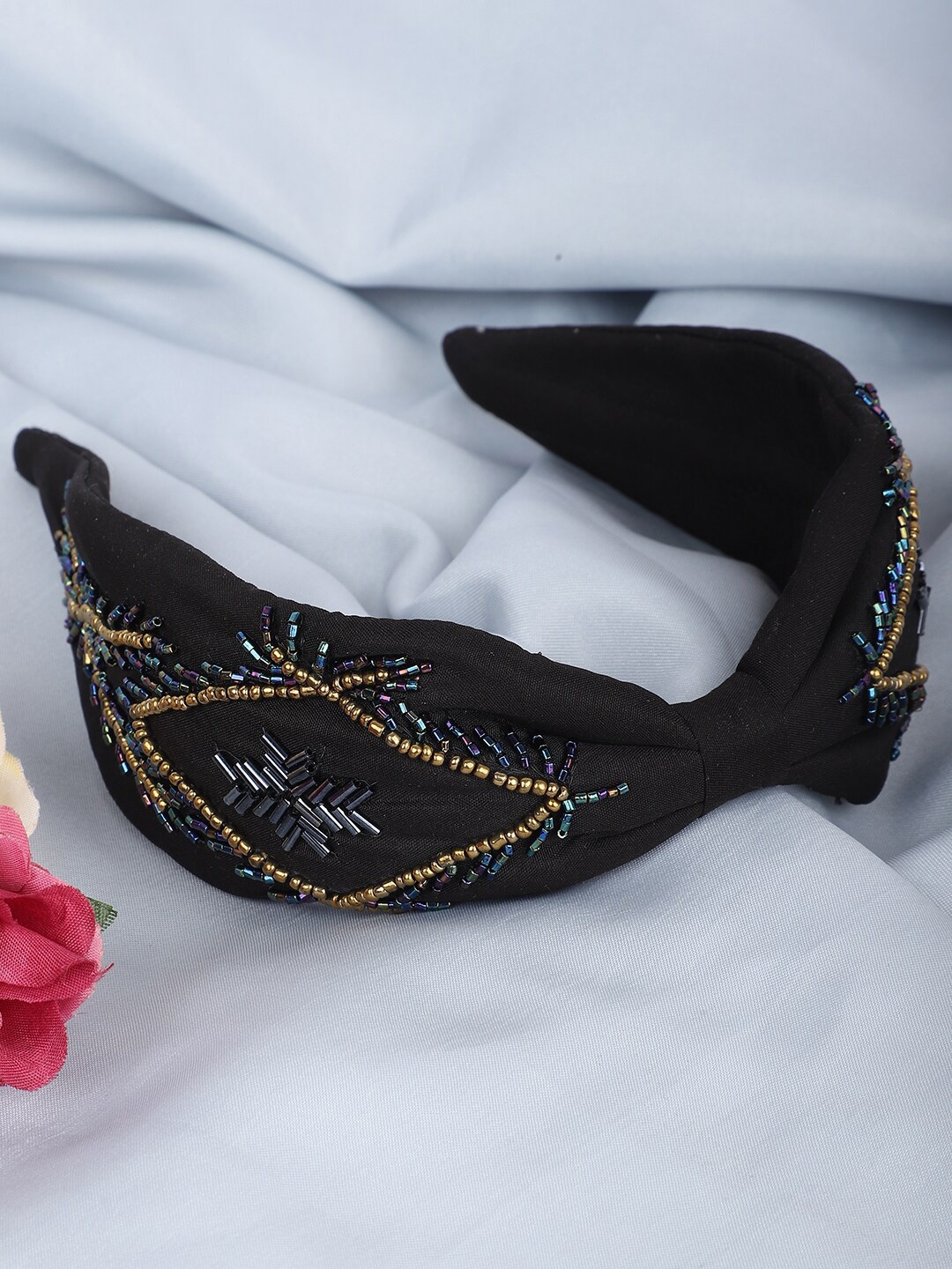 

Madame Women Black & Gold-Toned Seed Bead Hairband