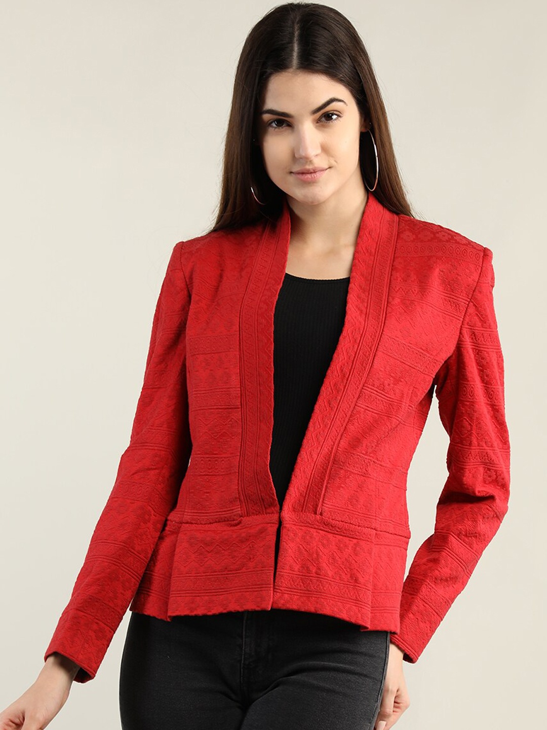 

HANG N HOLD Women Self Design Overcoat, Red