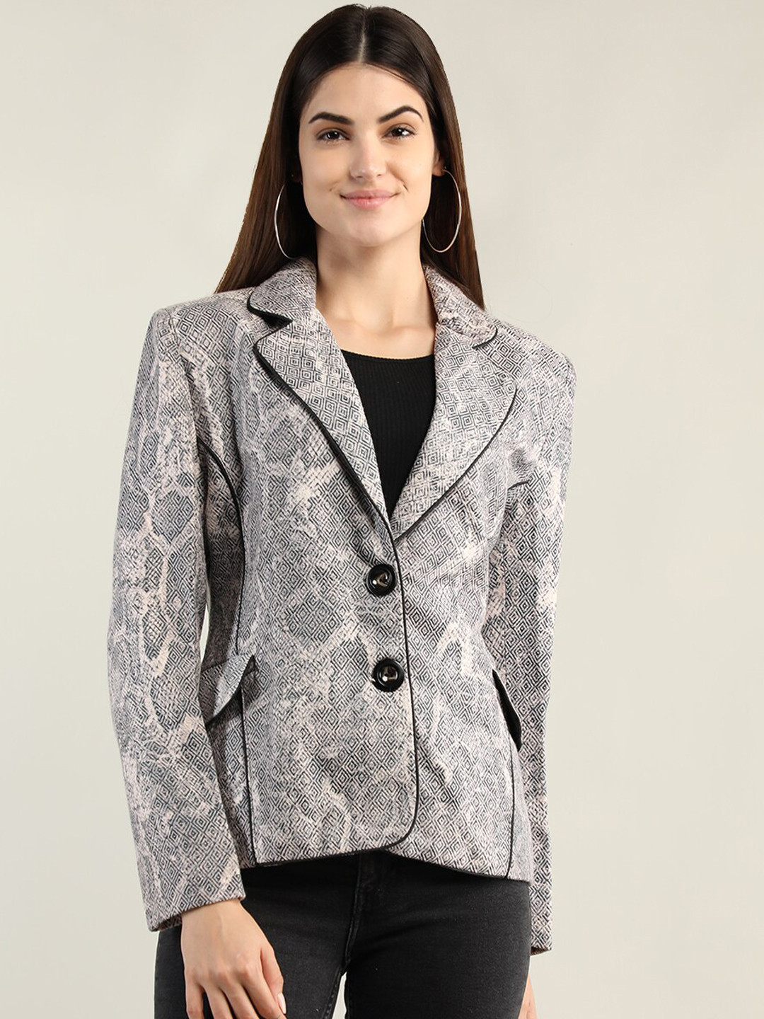 

HANG N HOLD Women Beige Self-Design Pea Coat