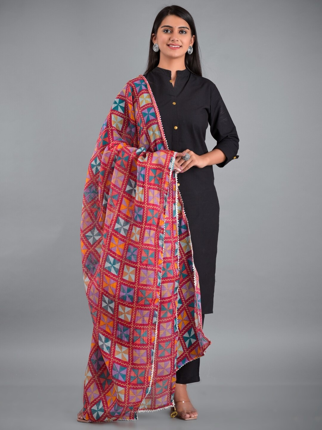 

Apratim Pink & Blue Printed Dupatta