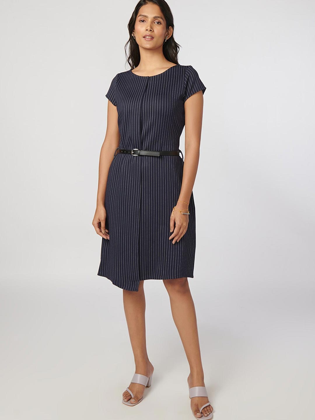 

NOT SO PINK Navy Blue Striped Dress