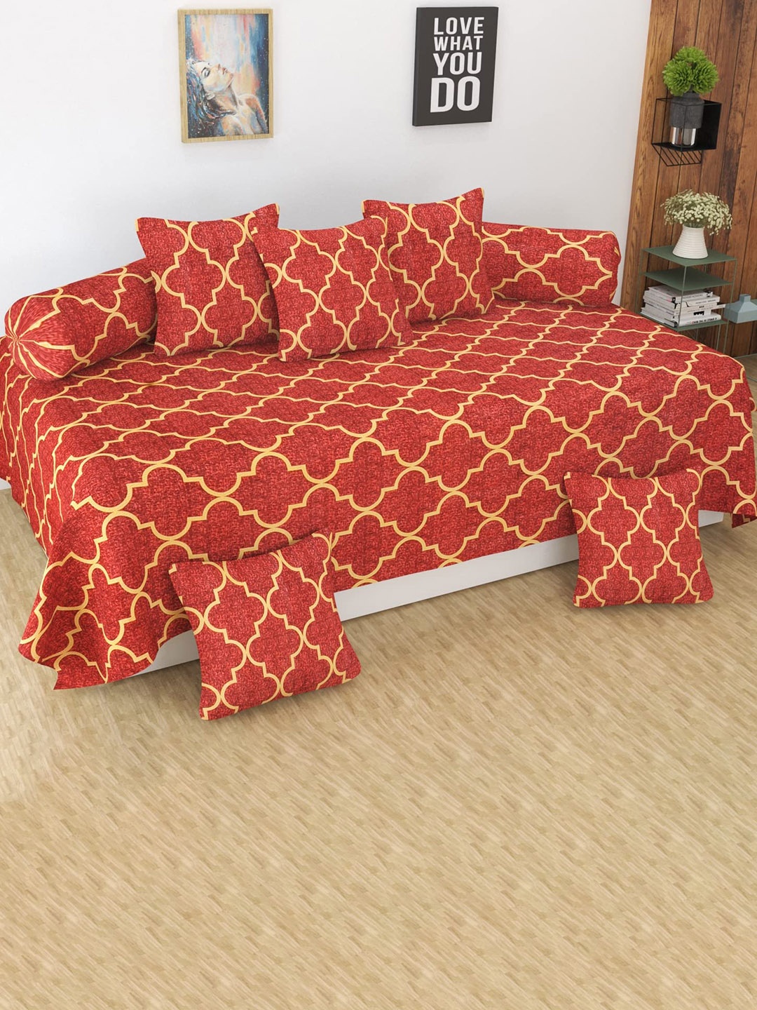 

MODEFE Set Of 8 Red Printed Diwan Set