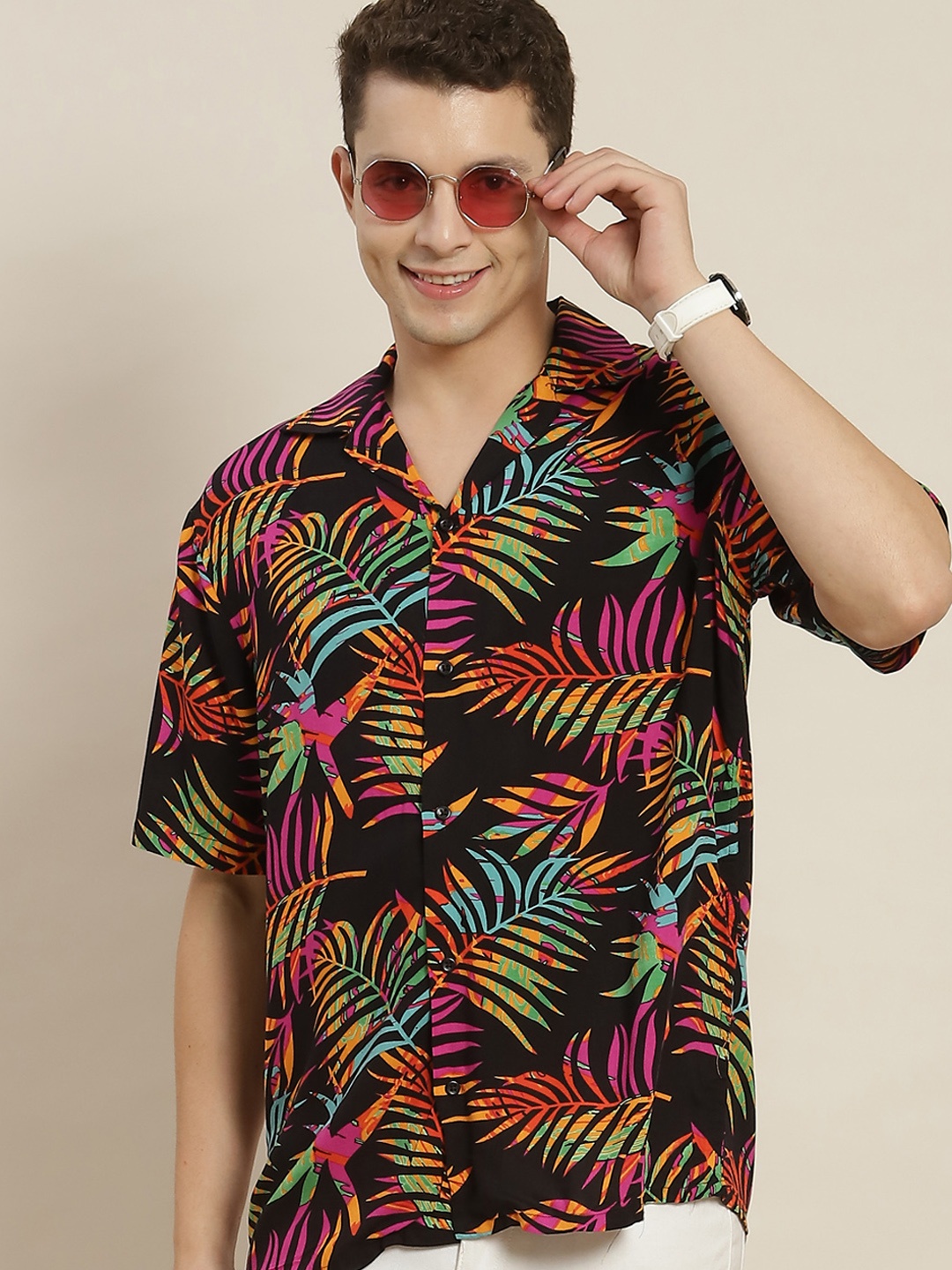 

Hancock Men Black & Yellow Printed Relaxed Fit Casual Resort Shirt