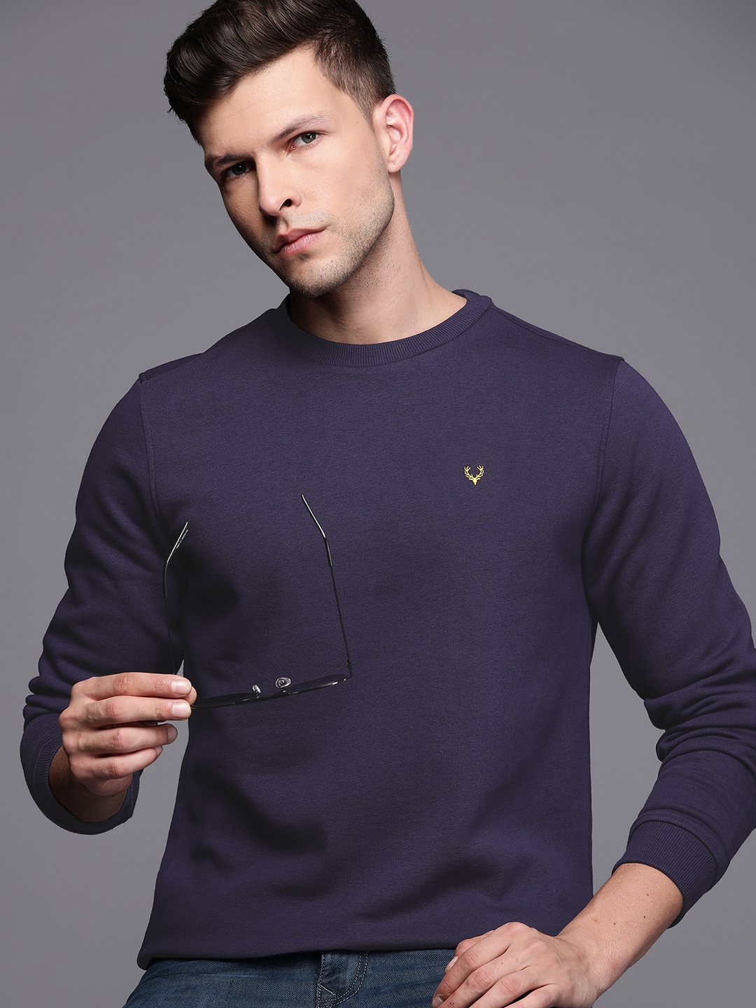 

Allen Solly Men Navy Blue Solid Sweatshirt