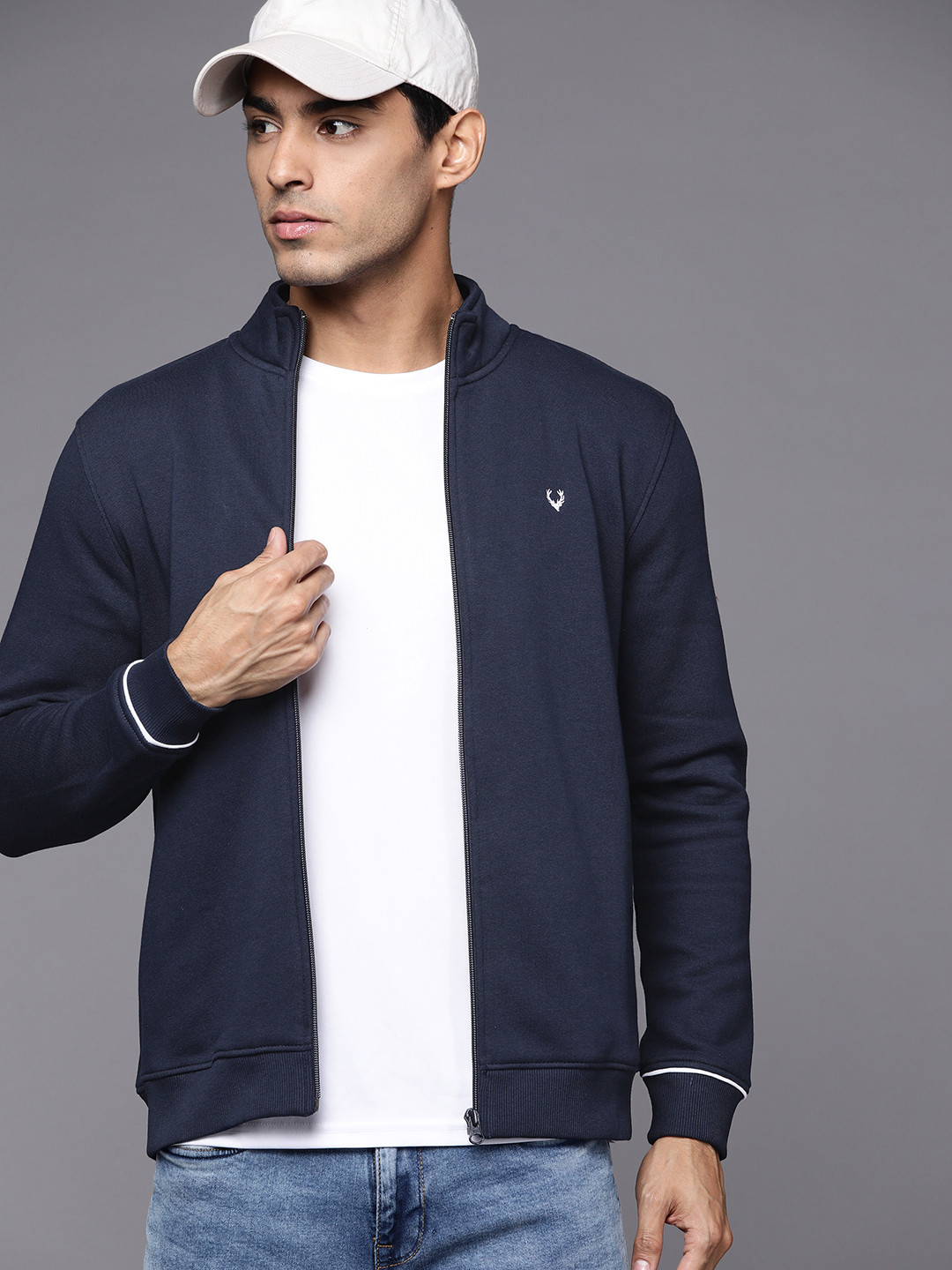 

Allen Solly Men Navy Blue Solid Sweatshirt