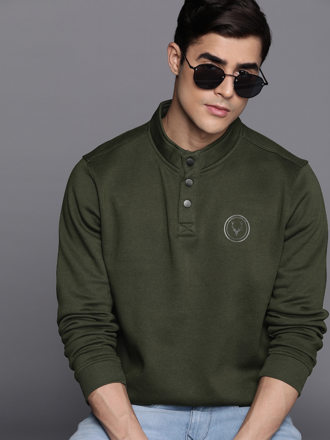 

Allen Solly Men Olive Green Logo Printed Sweatshirt