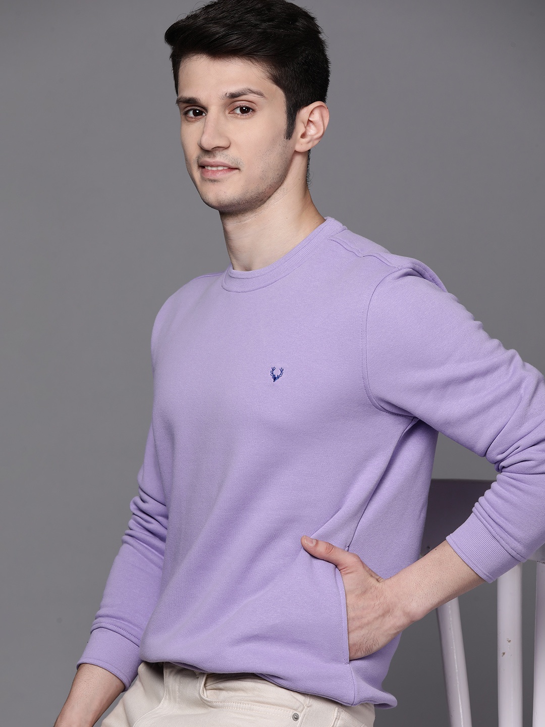 

Allen Solly Men Lavender Solid Sweatshirt