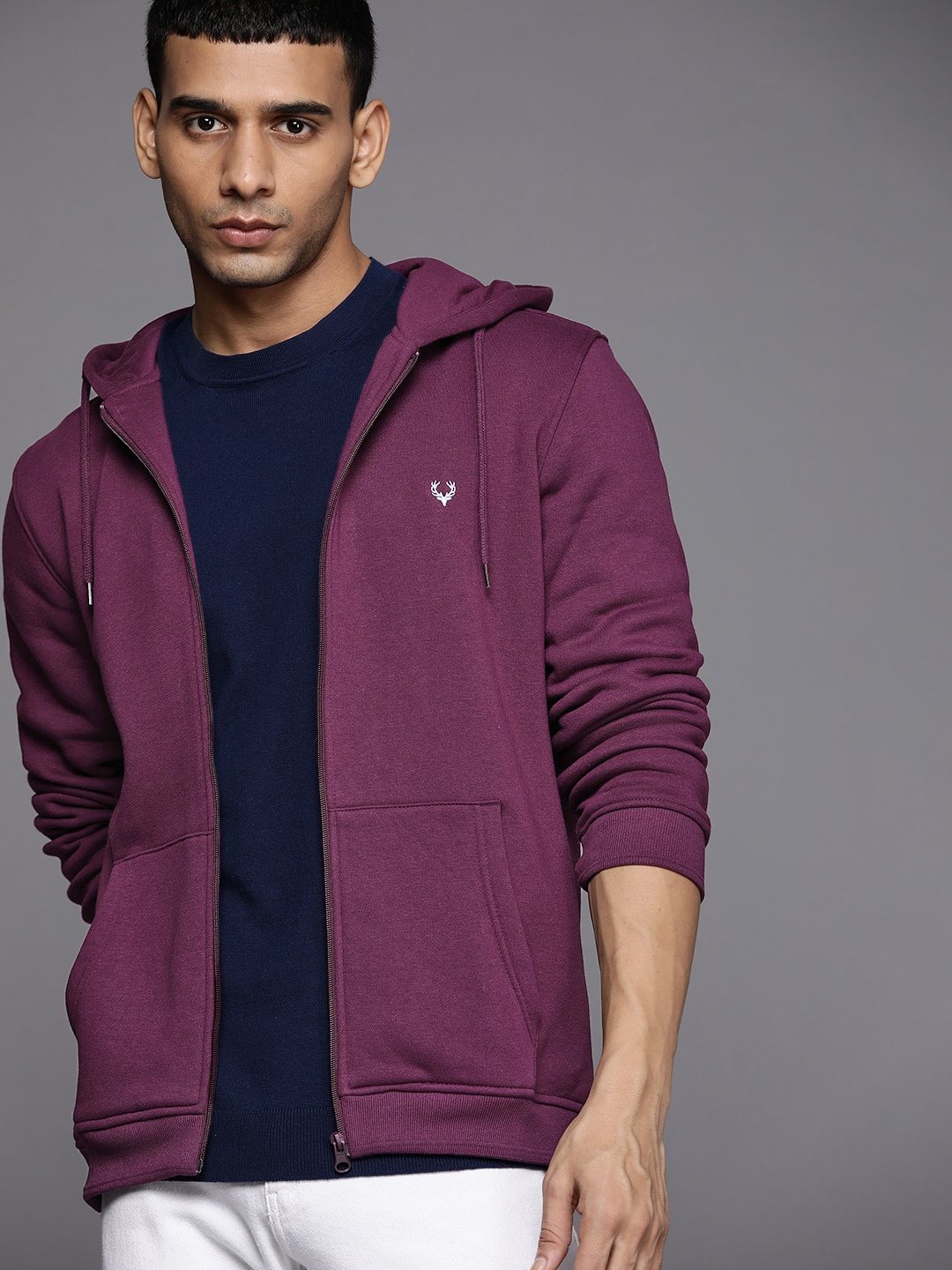 

Allen Solly Men Purple Solid Hooded Sweatshirt