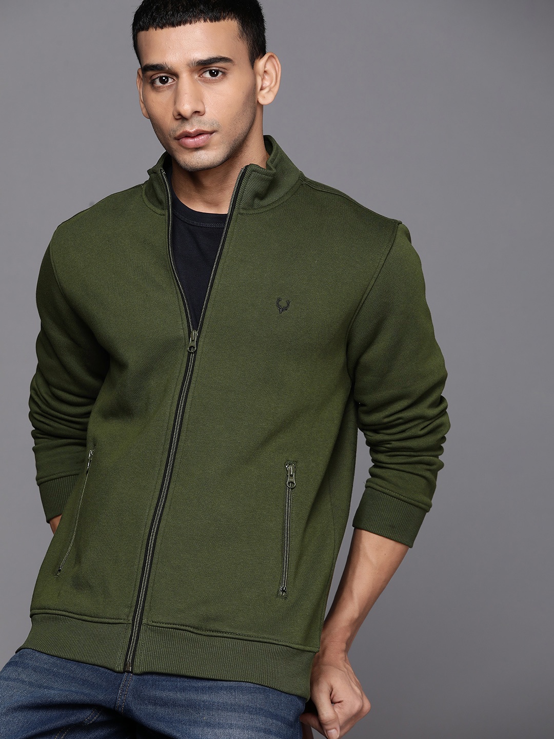 

Allen Solly Men Olive Green Solid Front-Open Sweatshirt