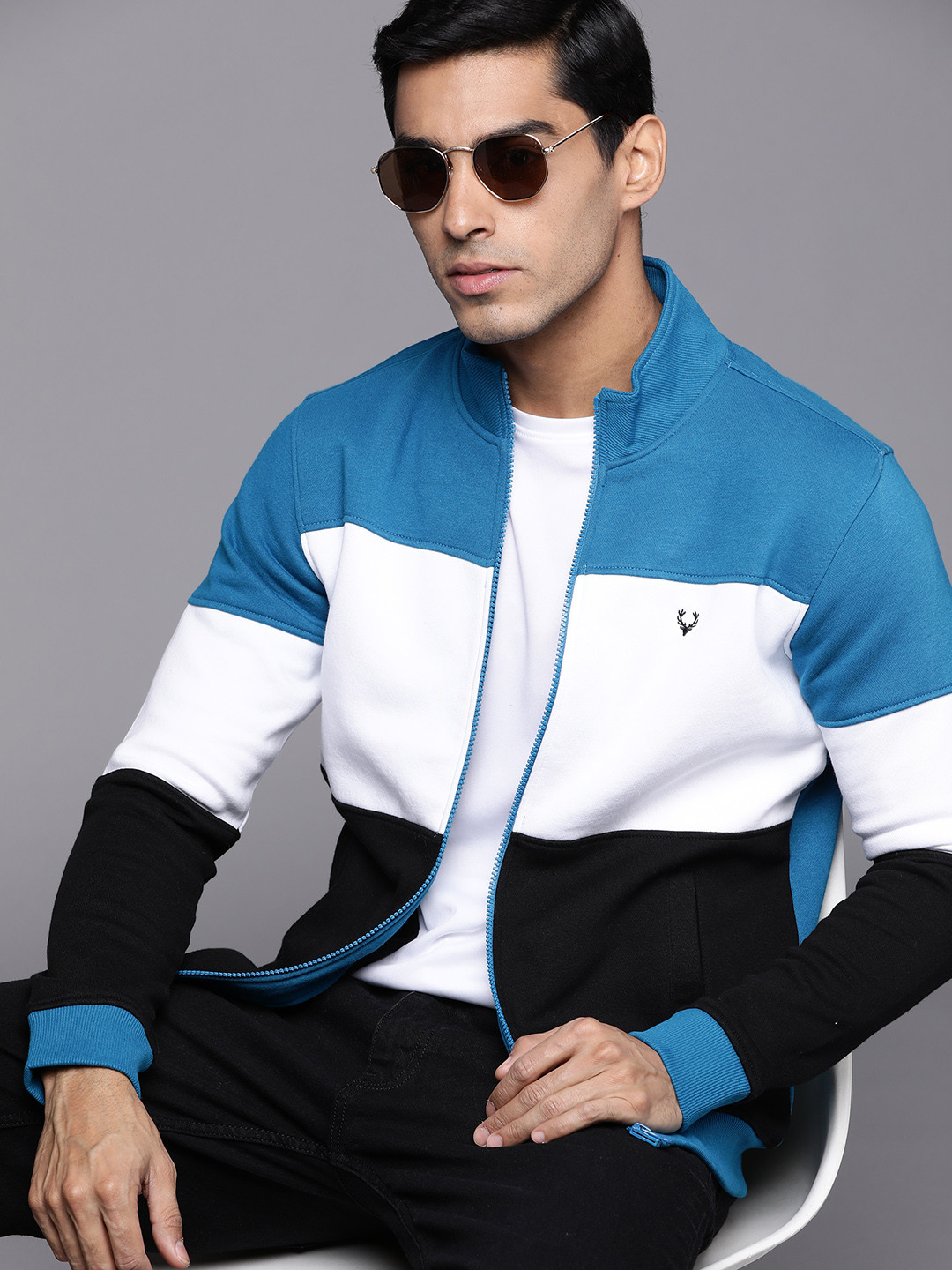 

Allen Solly Men Black & Blue Colourblocked Sweatshirt
