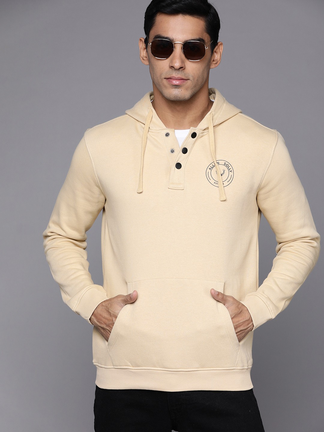 

Allen Solly Men Beige Solid Hooded Sweatshirt