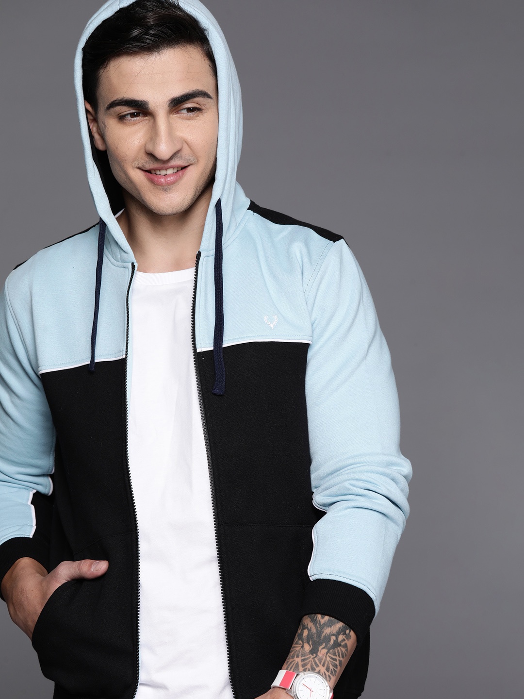 

Allen Solly Colourblocked Hooded Sweatshirt, Blue