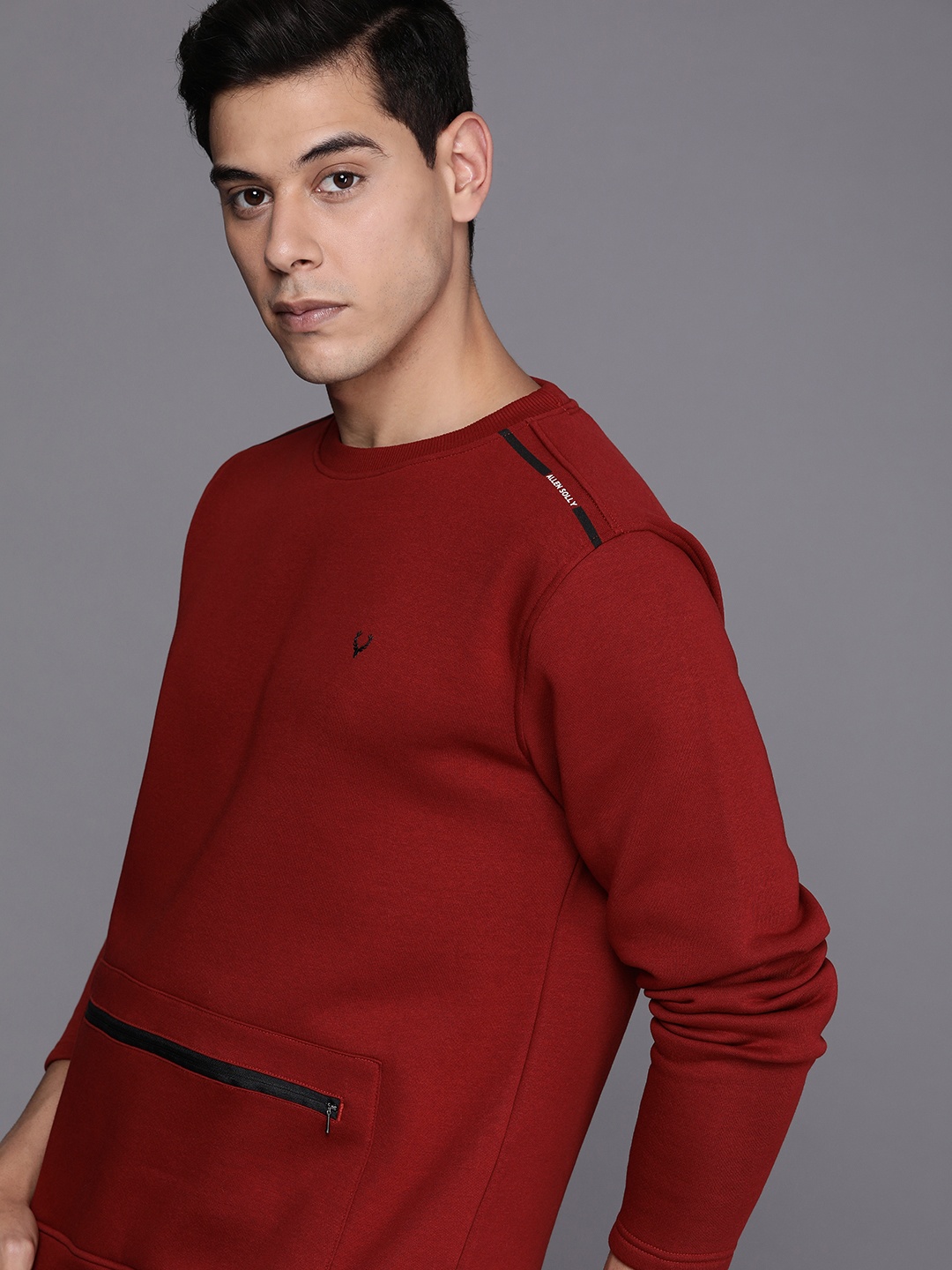 

Allen Solly Men Maroon Solid Sweatshirt