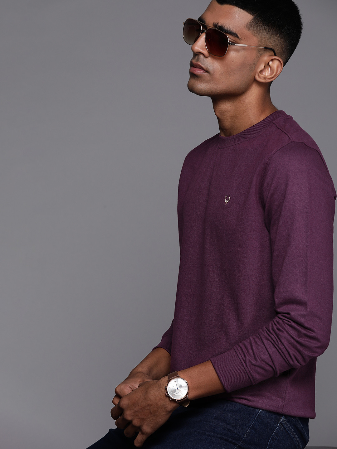 

Allen Solly Men Purple Solid Sweatshirt