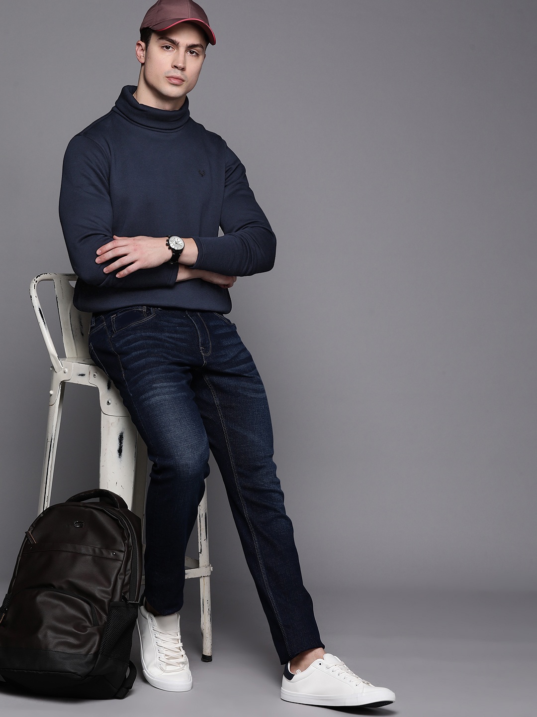 

Allen Solly Men Turtle Neck Sweatshirt, Navy blue