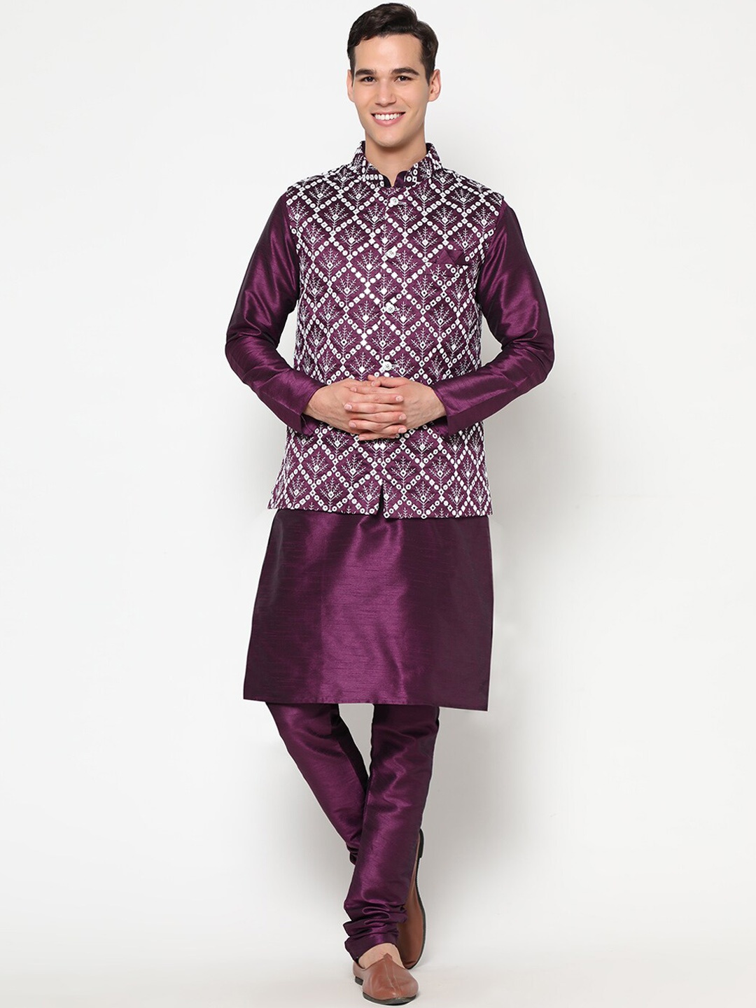 

GoStyle Men Purple Kurta with Churidar