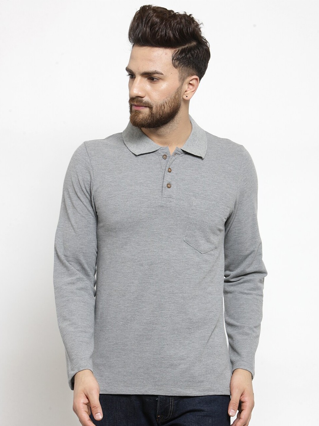 

Kalt Men Grey Polo Collar T-shirt