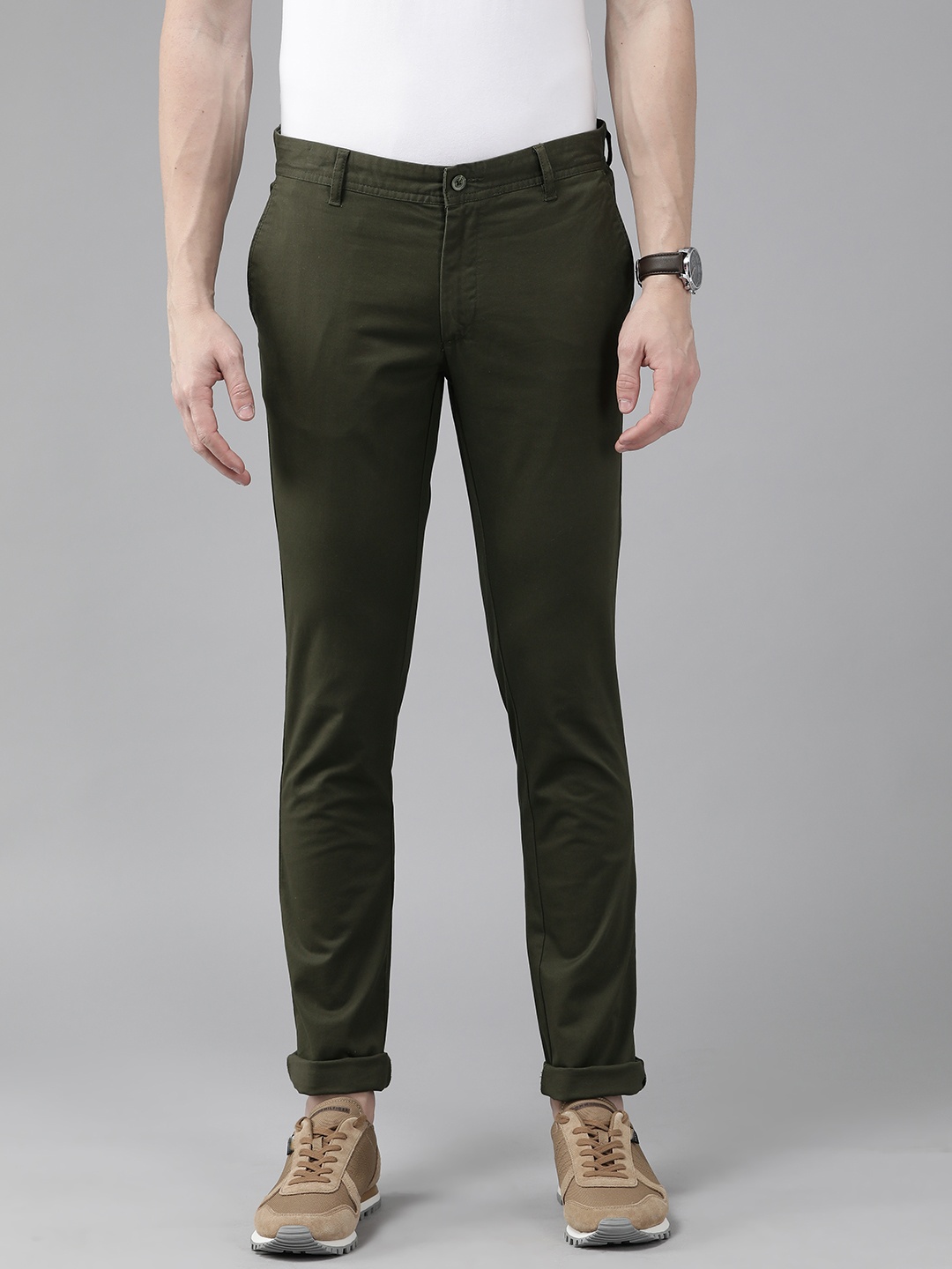 

Blackberrys Men Tapered Fit Low-Rise Trousers, Olive