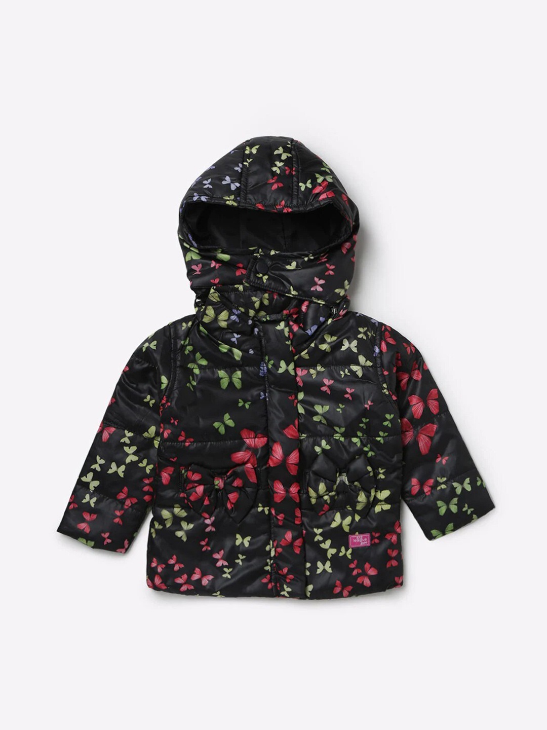 

612League Girls Black Floral Outdoor Puffer Jacket