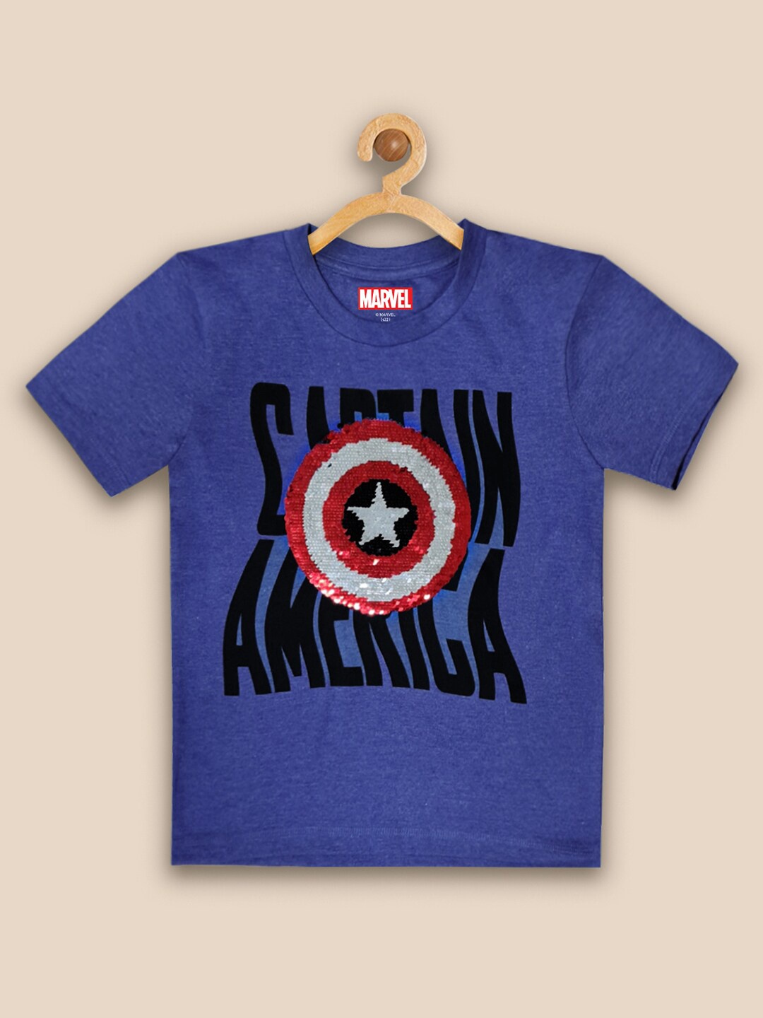 

Kids Ville Boys Blue Captain America Reversible Sequined T shirt