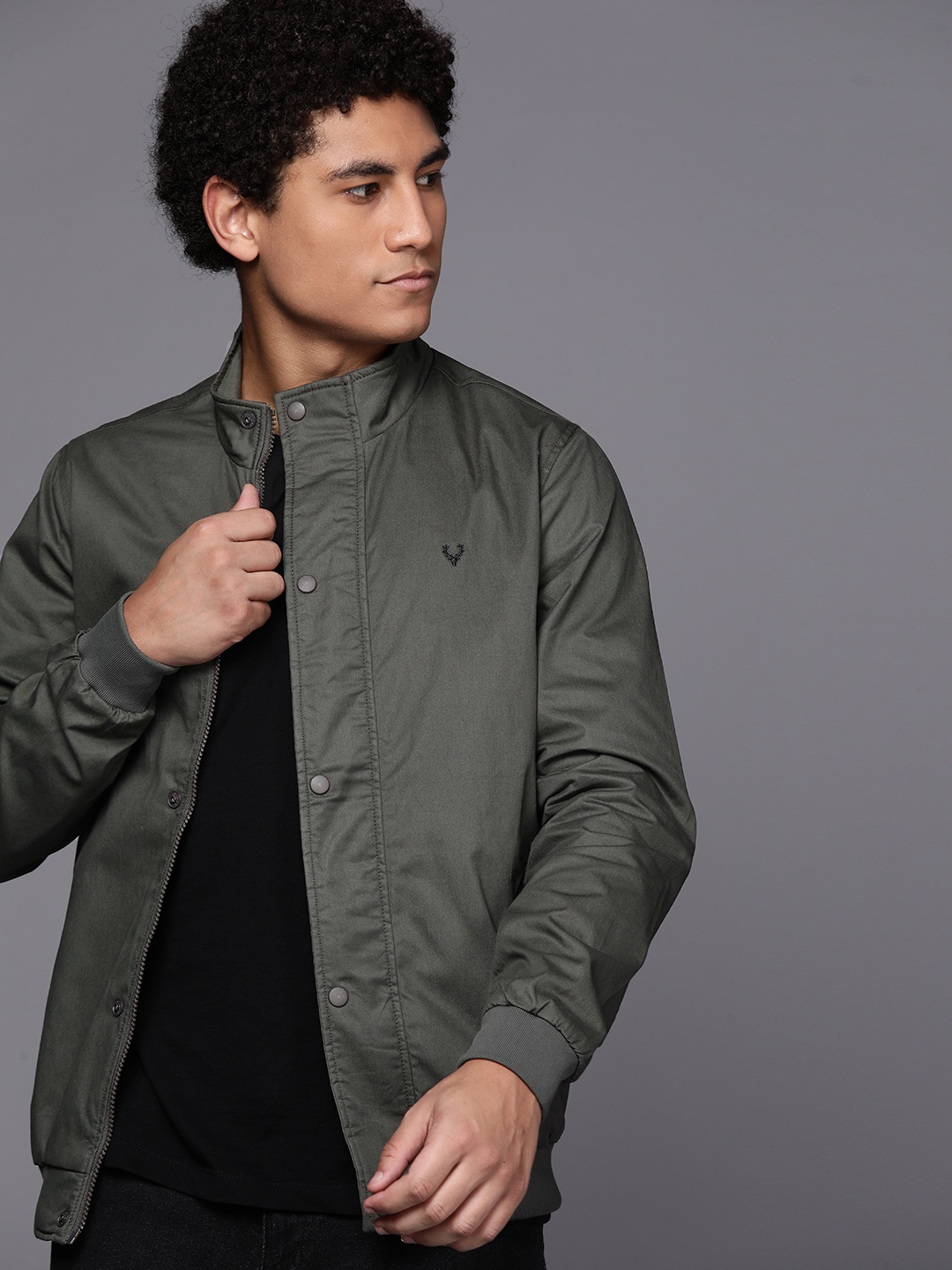

Allen Solly Men Olive Green Bomber Jacket