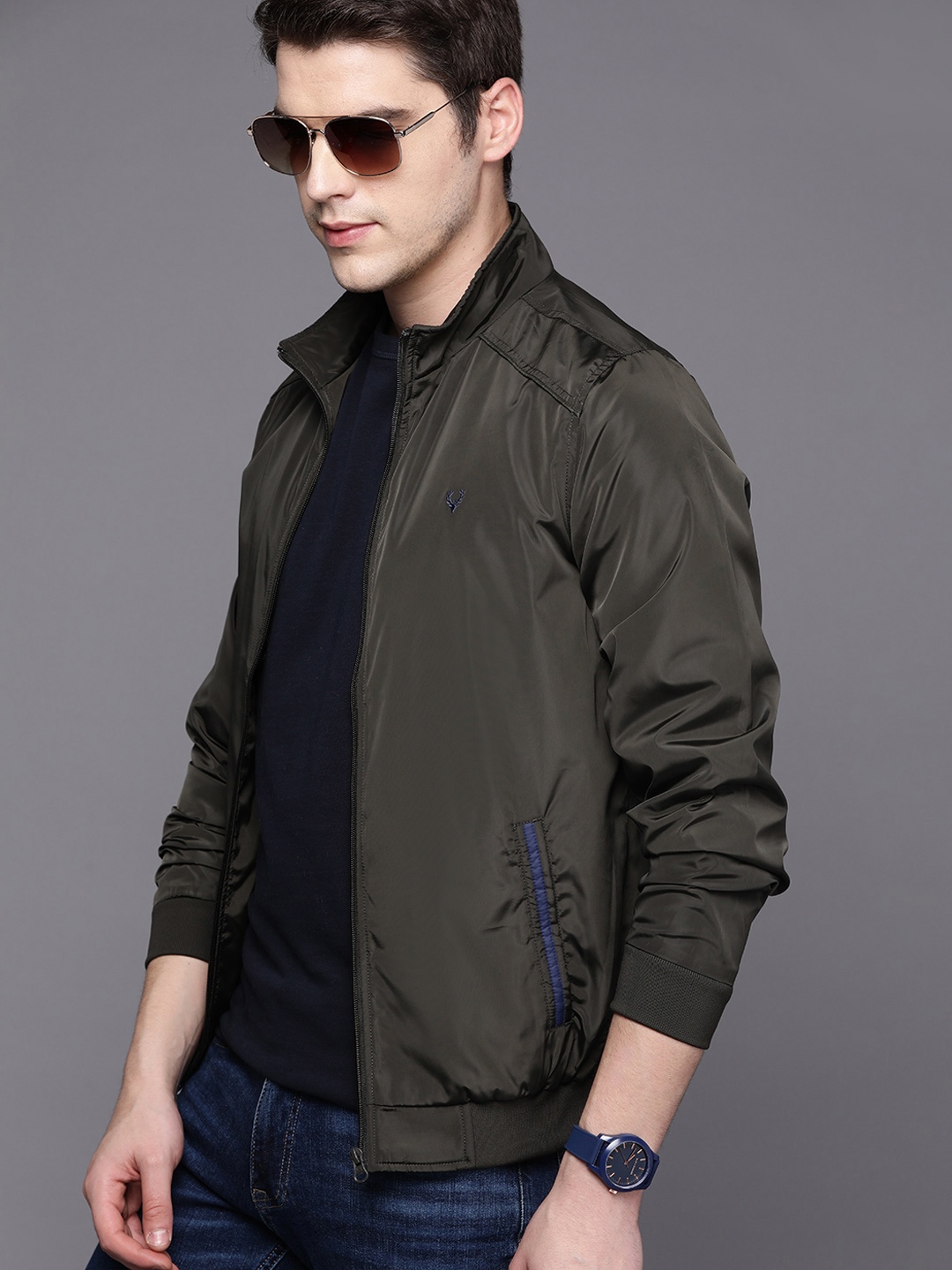 

Allen Solly Men Olive Green Bomber Jacket