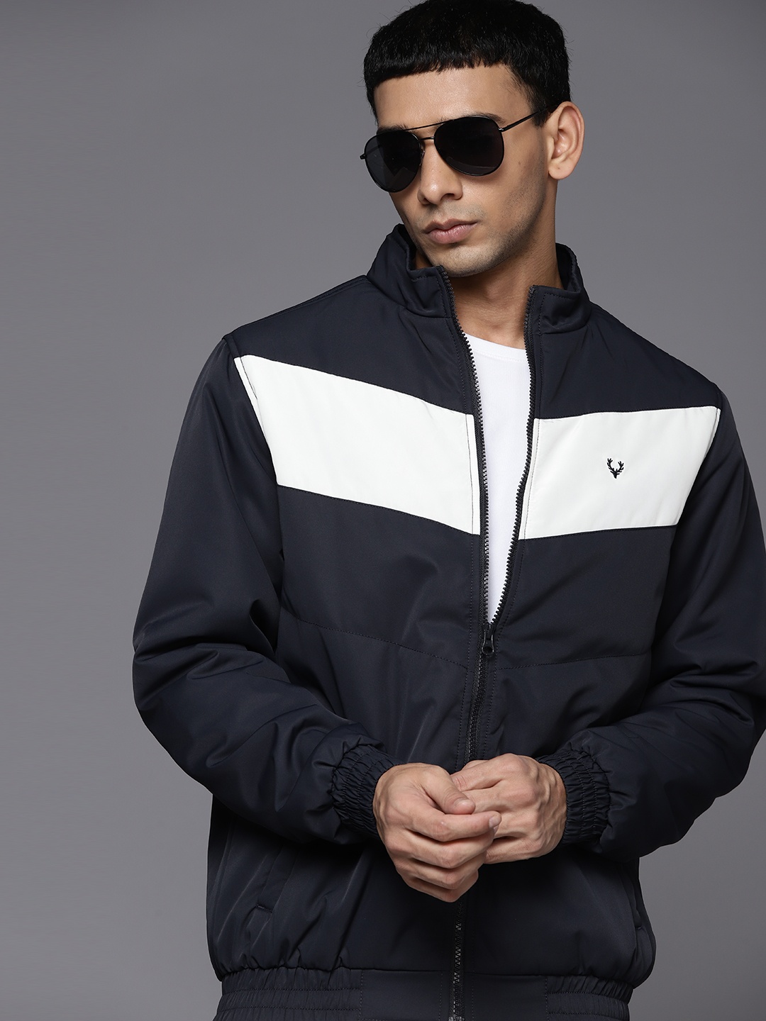 

Allen Solly Men Navy Blue & White Striped Padded Jacket