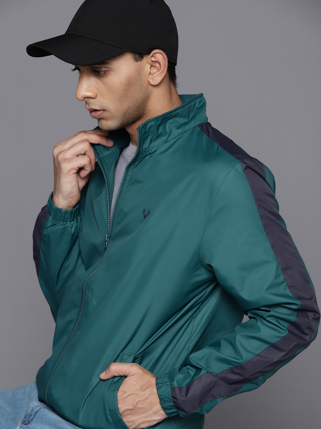 

Allen Solly Men Teal Green Solid Bomber Jacket