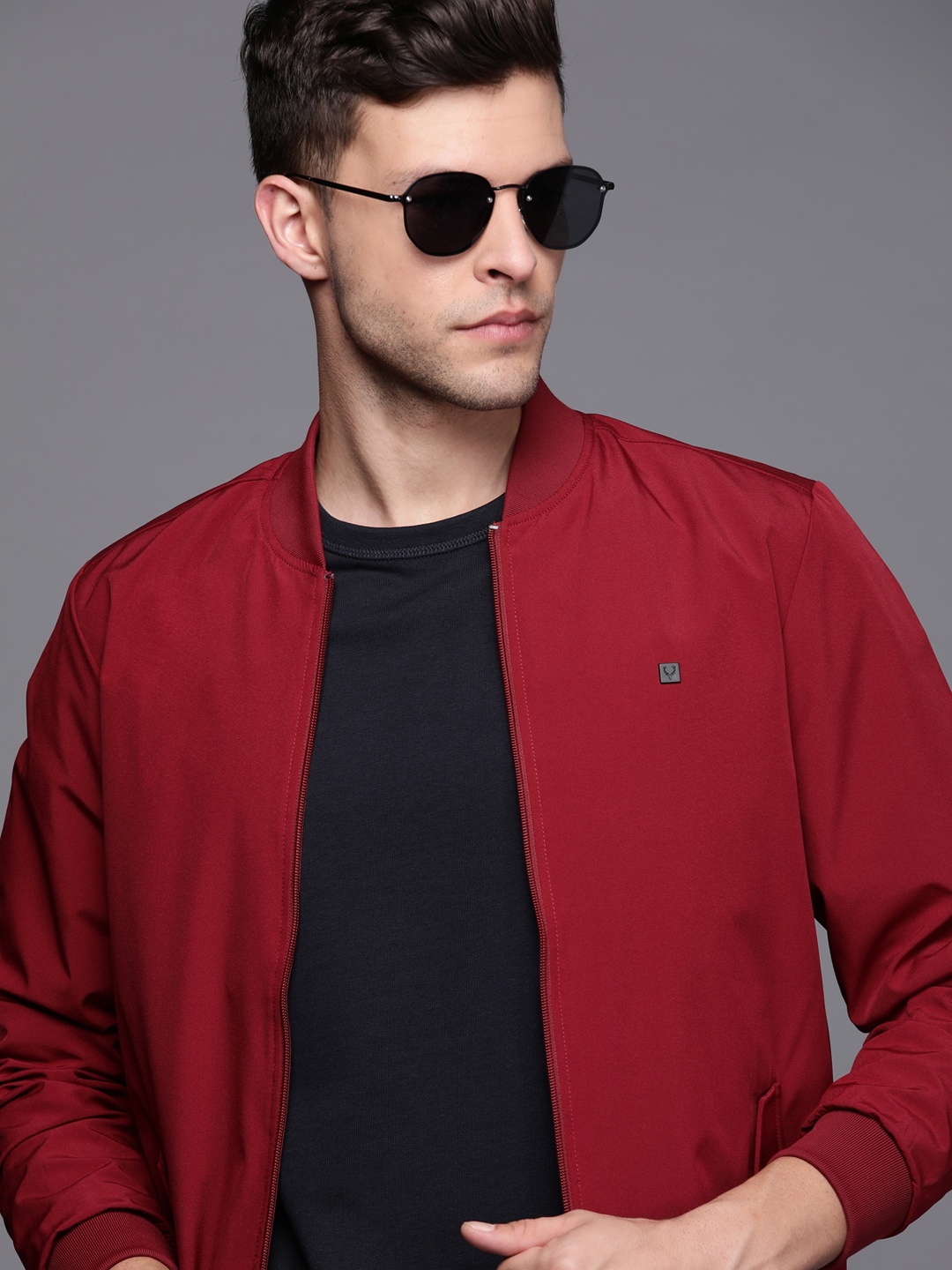 

Allen Solly Men Maroon Solid Bomber Jacket