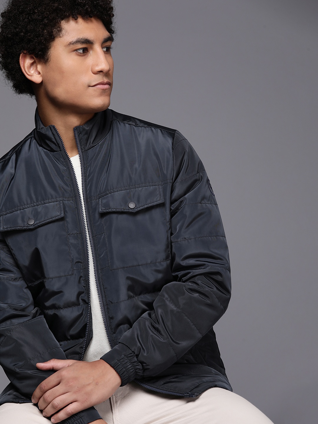 

Allen Solly Men Navy Blue Solid Padded Jacket