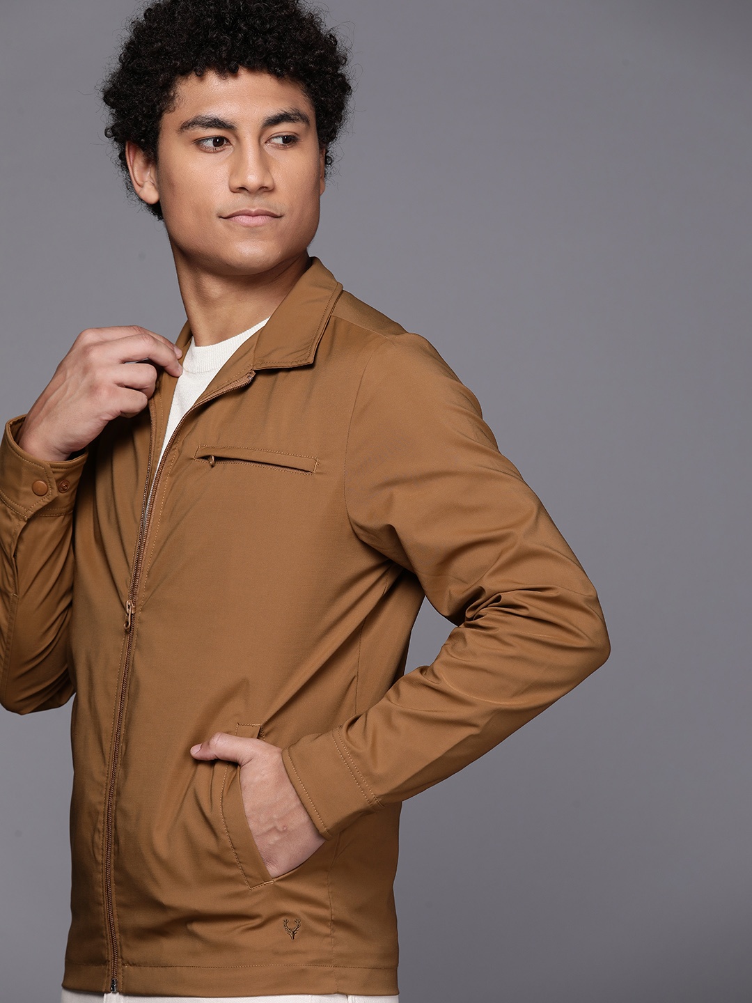 

Allen Solly Men Brown Mock Collar Tailored Jacket