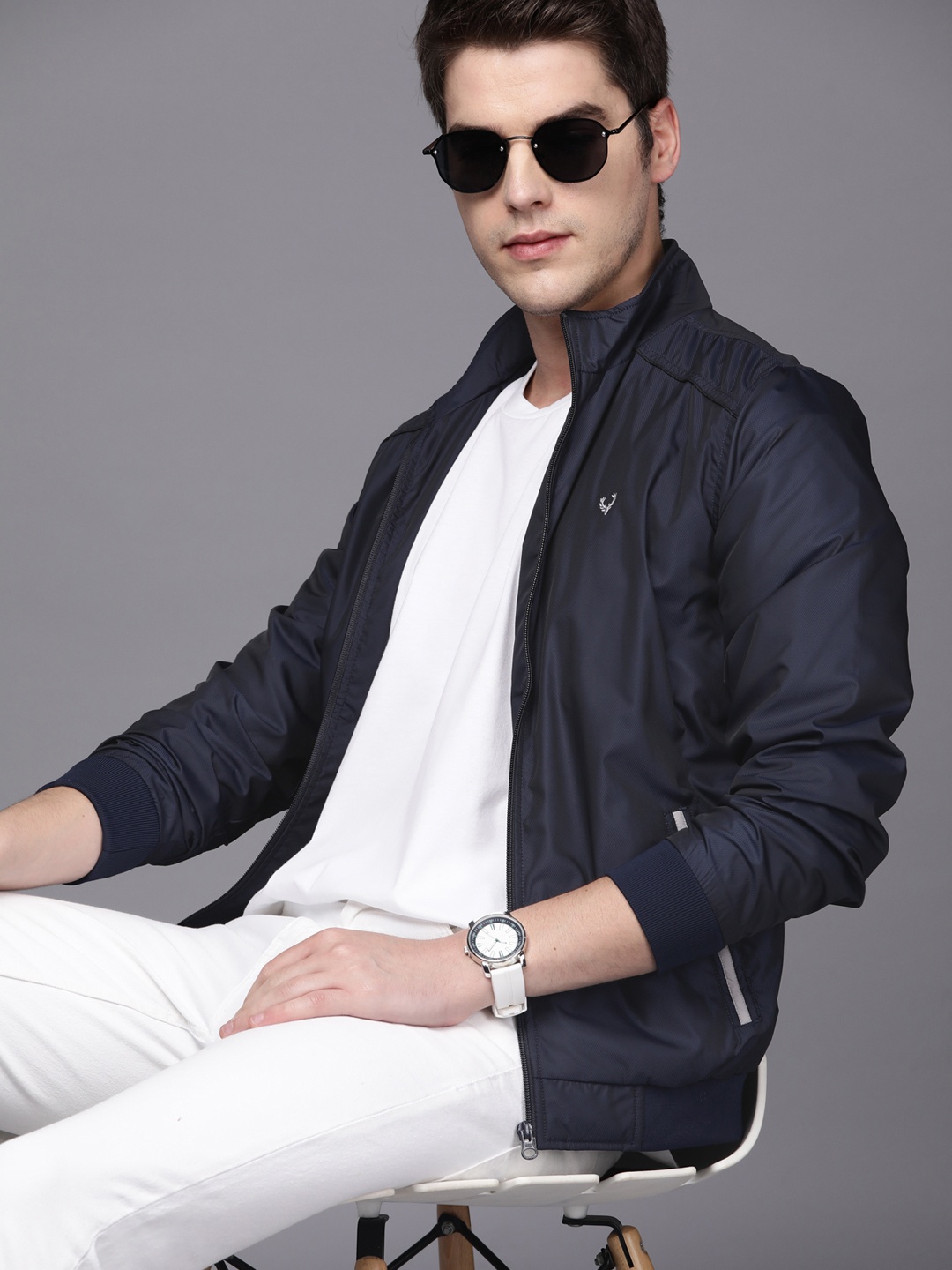 

Allen Solly Men Navy Blue Bomber Jacket