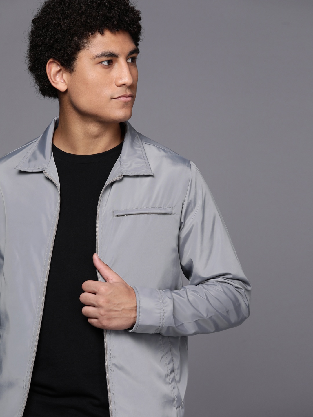 

Allen Solly Men Grey Spread Collar Woven Tailored Jacket